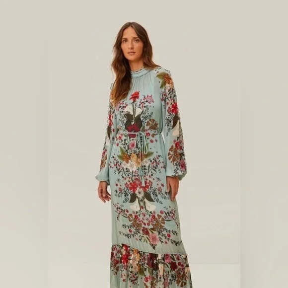 FARM Rio Blue Beauty Bouquet Long Sleeve Maxi Dress - Picture 3 of 9